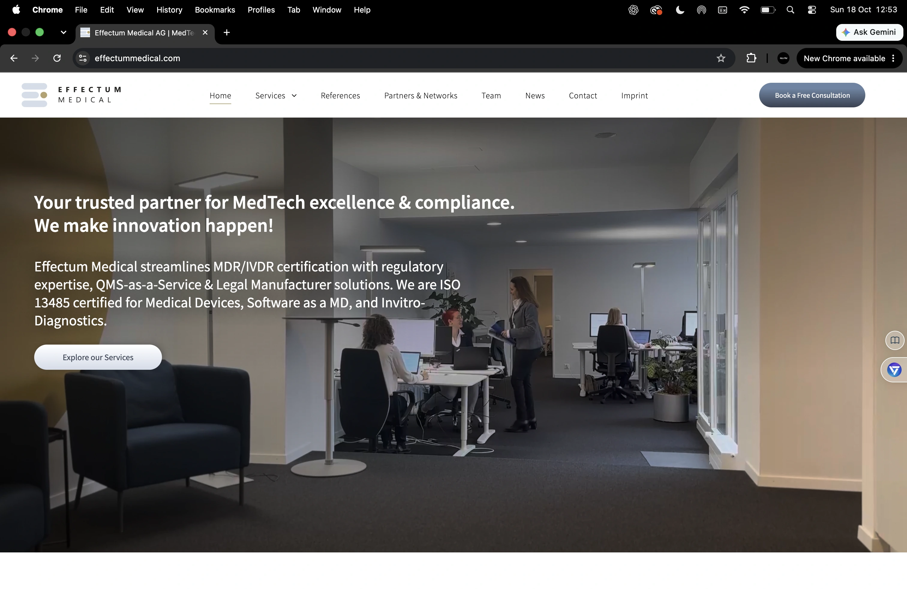Effectum Medical AG website developed by k5art.studio, featuring the office film.